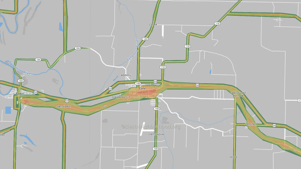Earle, AR Map of Noise Levels in Earle