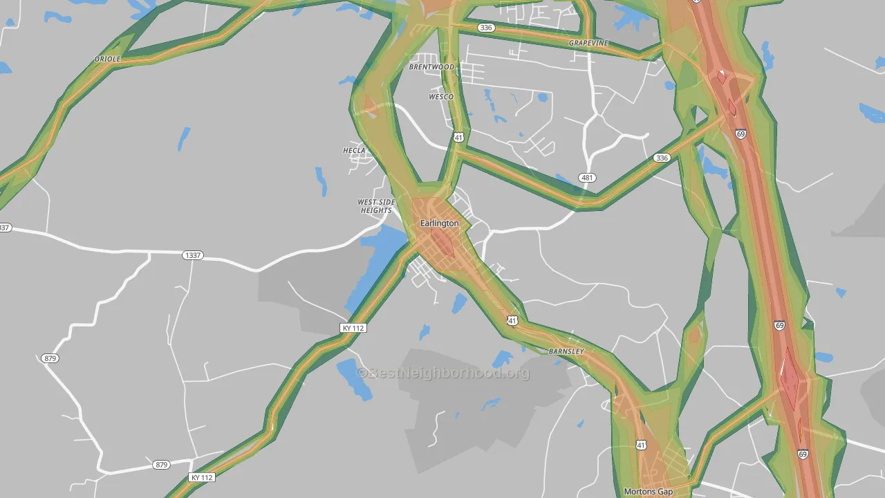 Earlington, KY Map of Noise Levels in Earlington