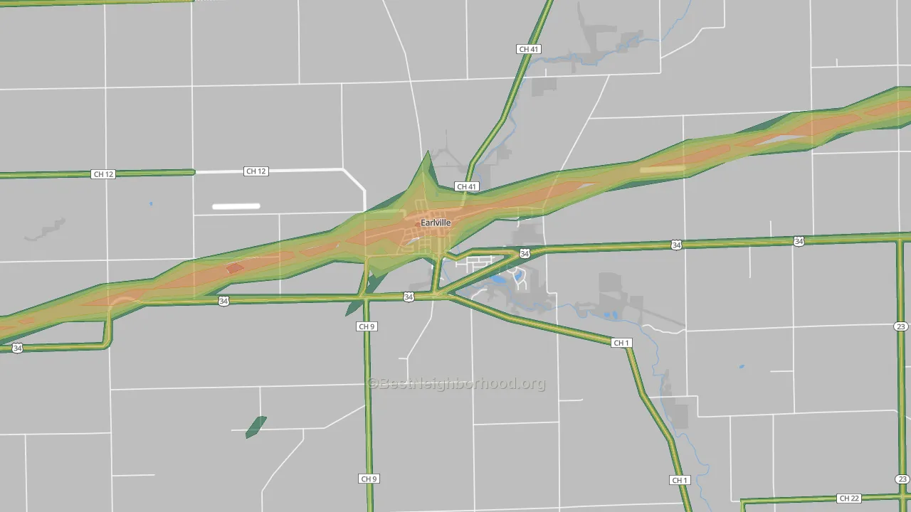 Earlville, IL Map of Noise Levels in Earlville