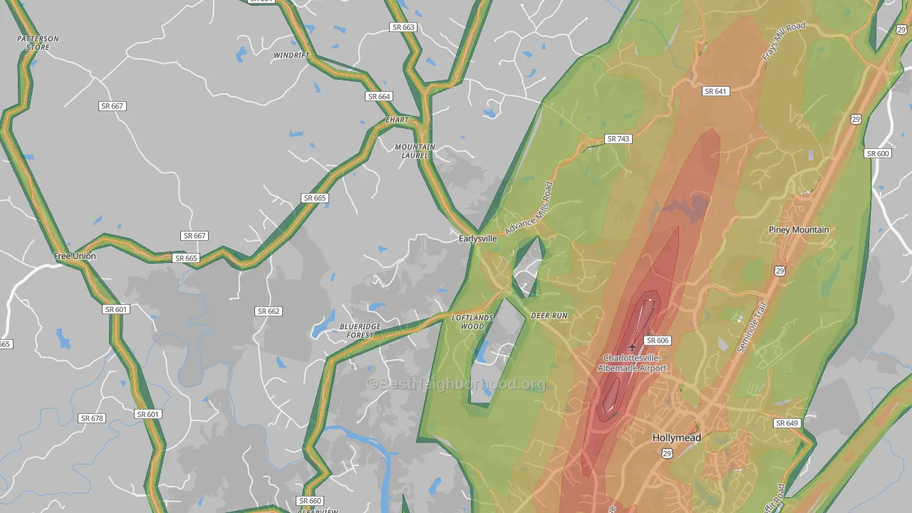 Earlysville, VA Map of Noise Levels in Earlysville