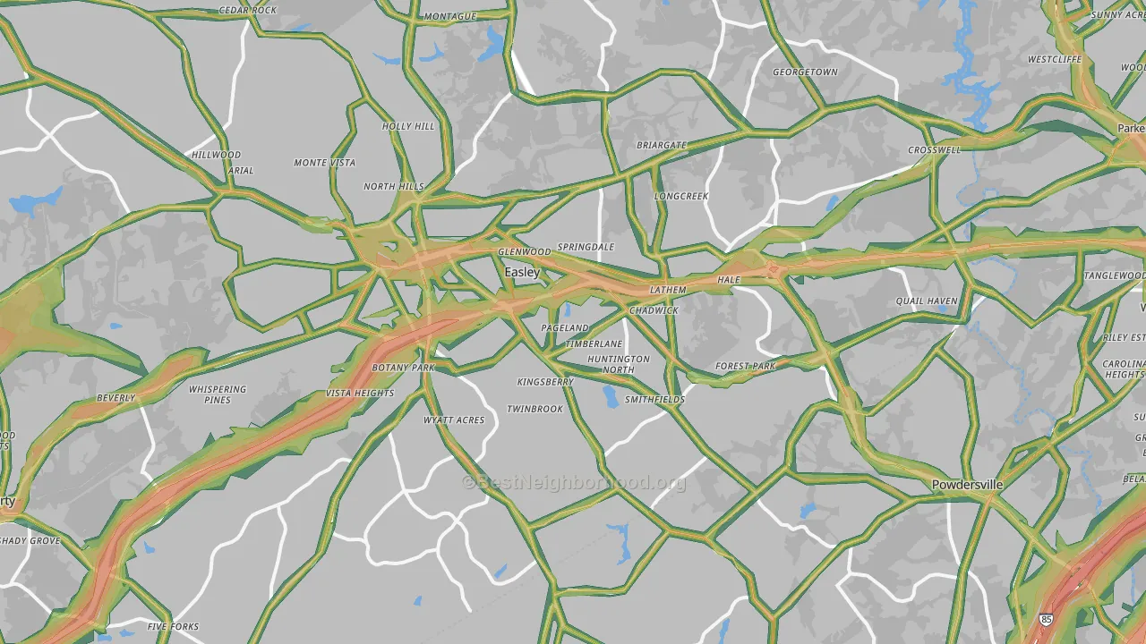 Easley, SC Map of Noise Levels in Easley