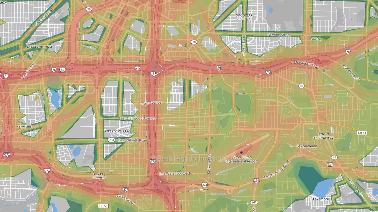 East Akron, Akron, OH Map of Noise Levels in East Akron