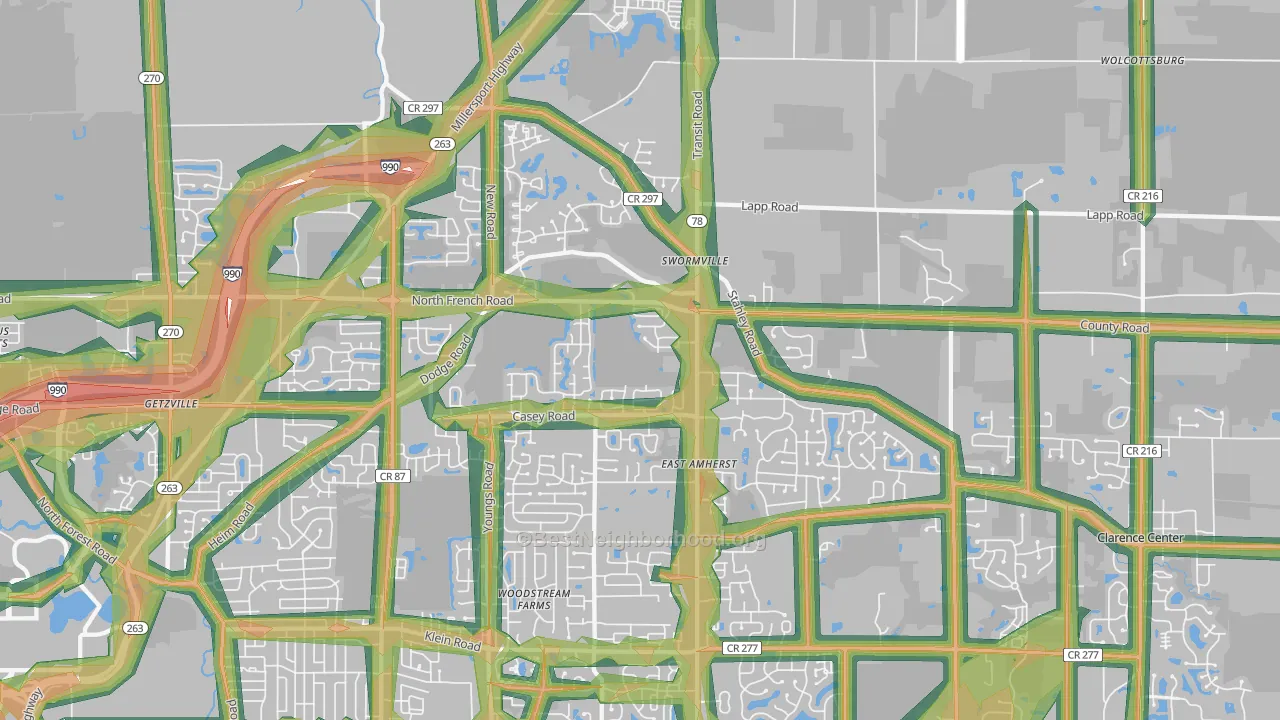 East Amherst, NY Map of Noise Levels in East Amherst