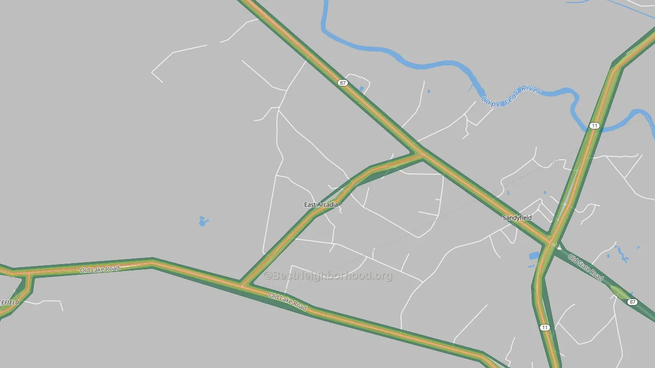 East Arcadia, NC Map of Noise Levels in East Arcadia