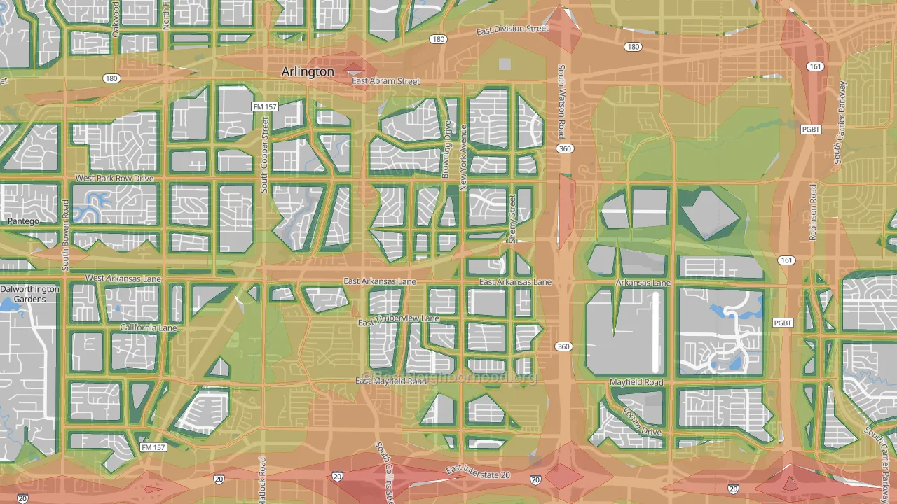 East Arlington, Arlington, TX Map of Noise Levels in East Arlington