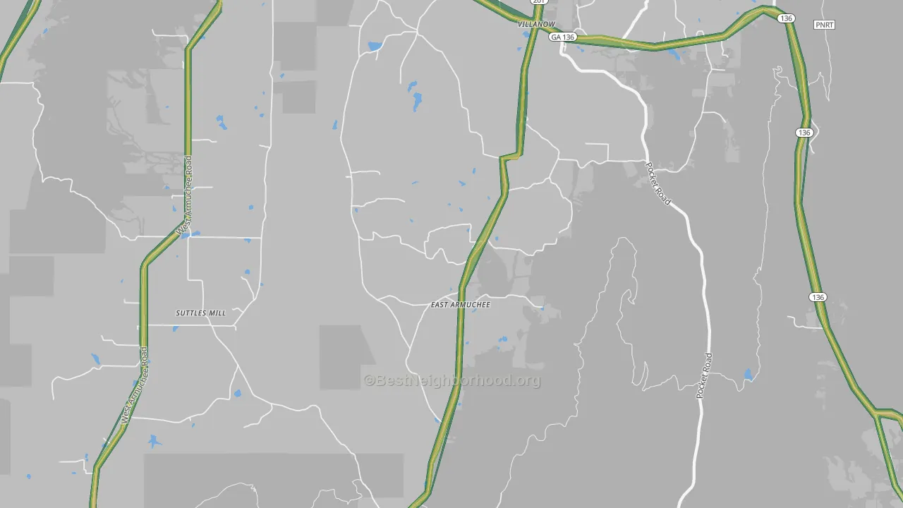 East Armuchee, GA Map of Noise Levels in East Armuchee