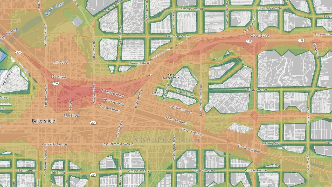 East Bakersfield, Bakersfield, CA Map of Noise Levels in East Bakersfield