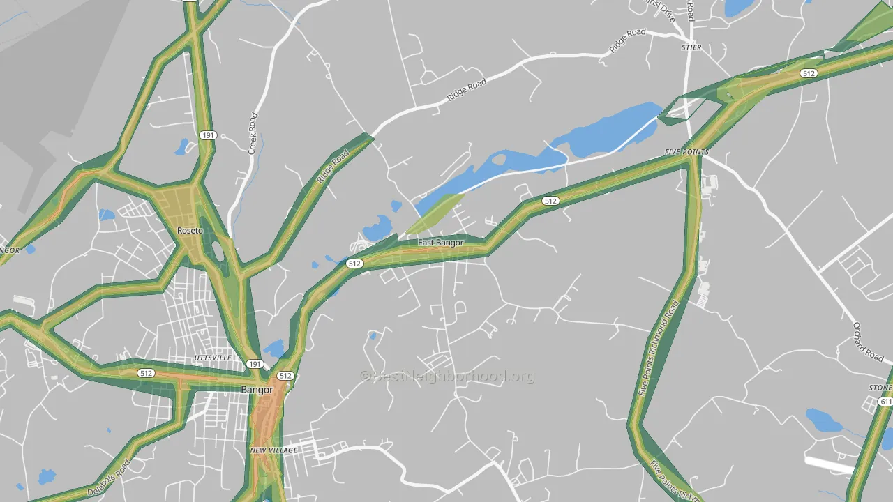 East Bangor, PA Map of Noise Levels in East Bangor