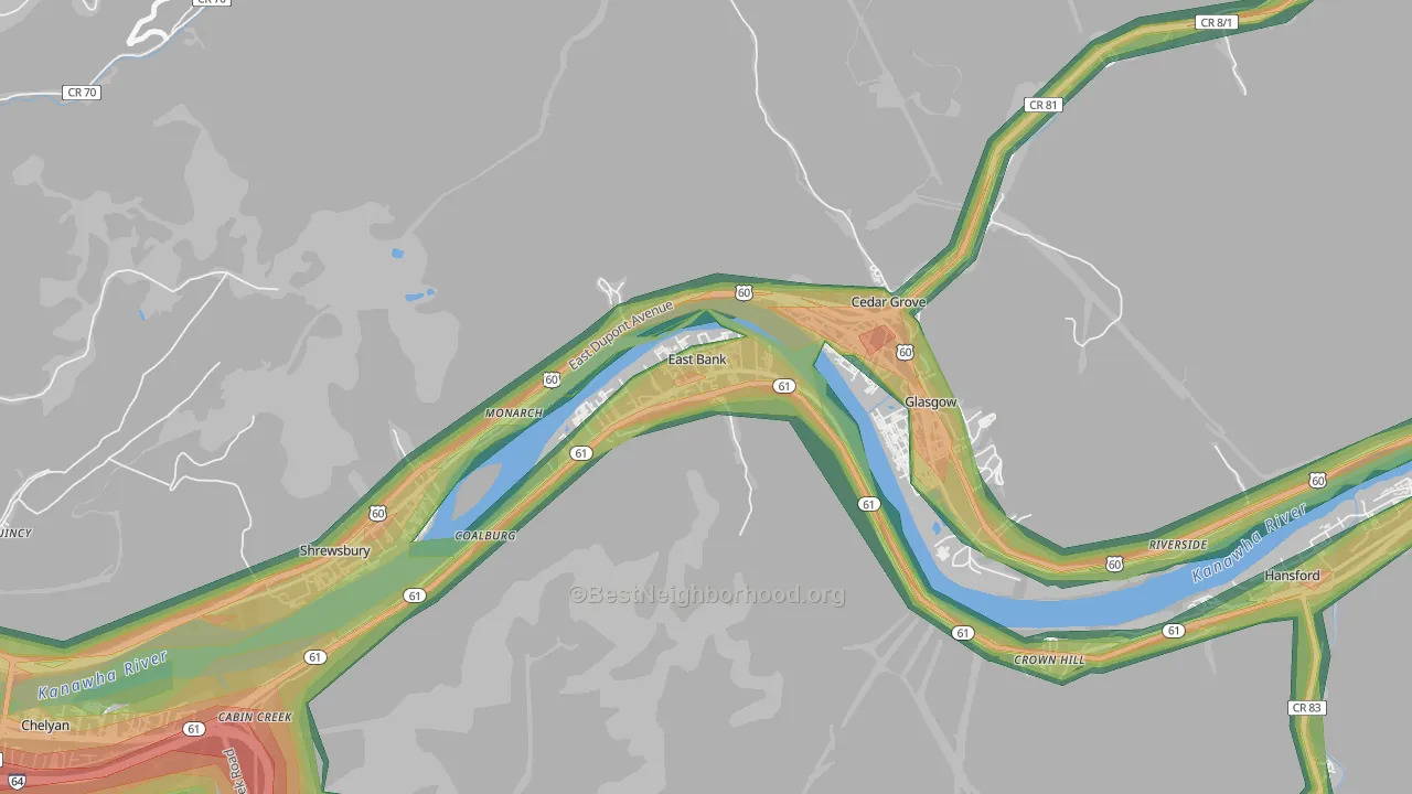 East Bank, WV Map of Noise Levels in East Bank
