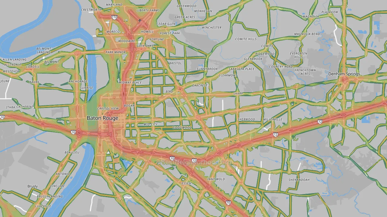 East Baton Rouge Parish, LA Map of Noise Levels in East Baton Rouge Parish