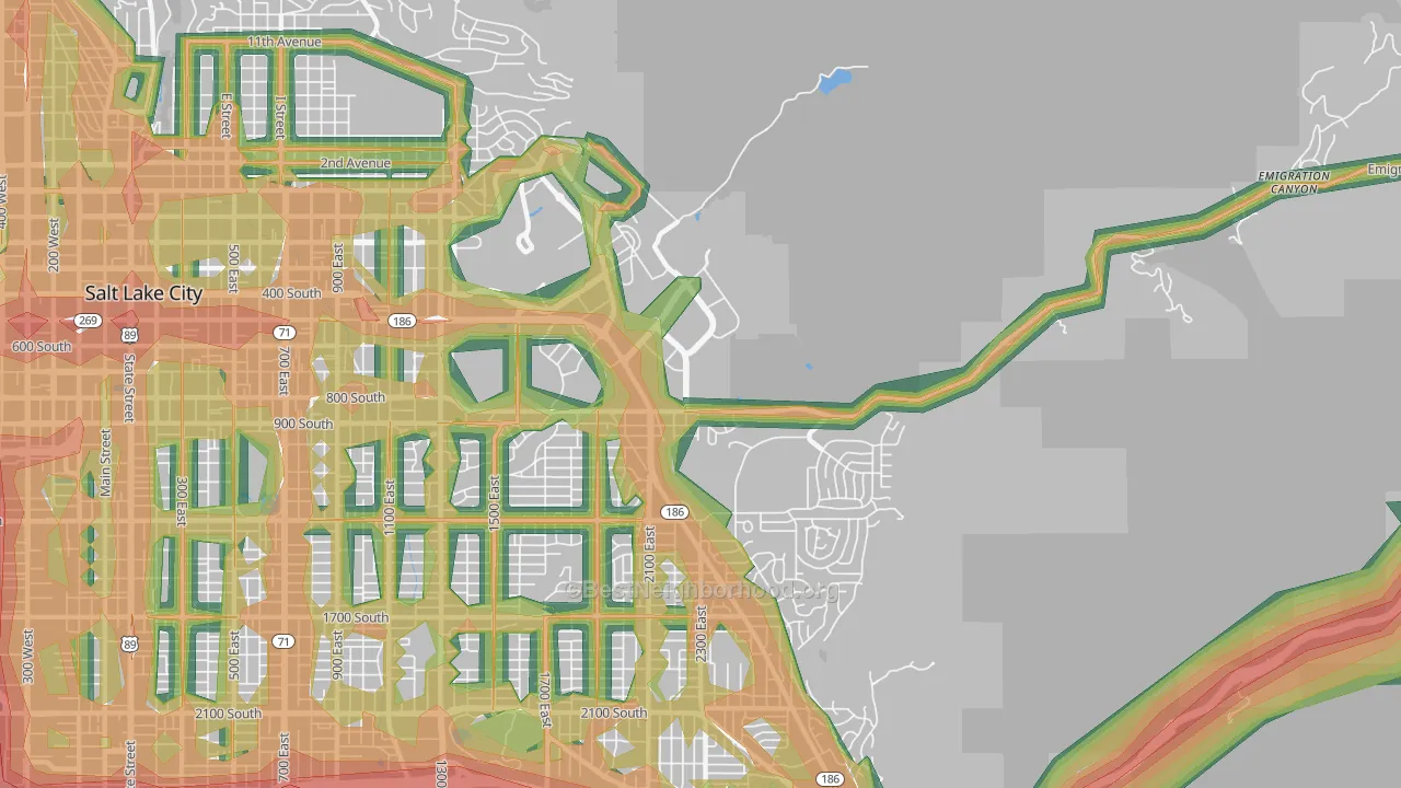 East Bench, Salt Lake City, UT Map of Noise Levels in East Bench