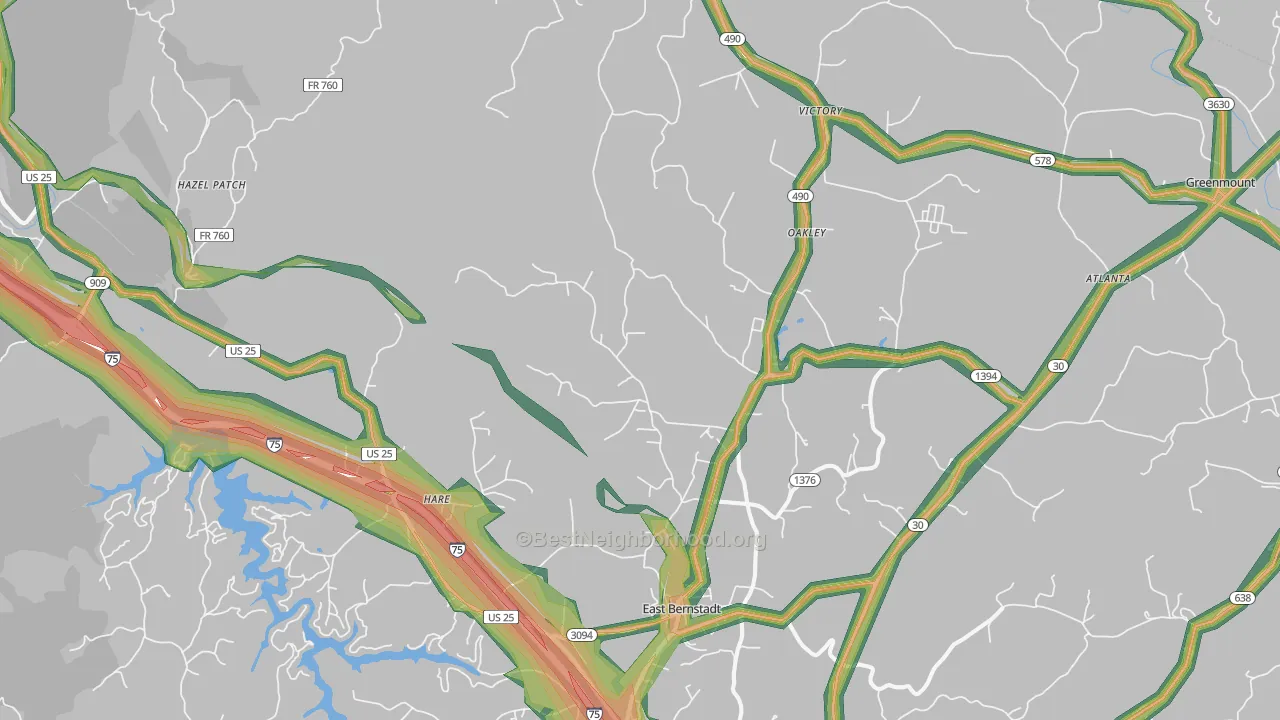 East Bernstadt, KY Map of Noise Levels in East Bernstadt