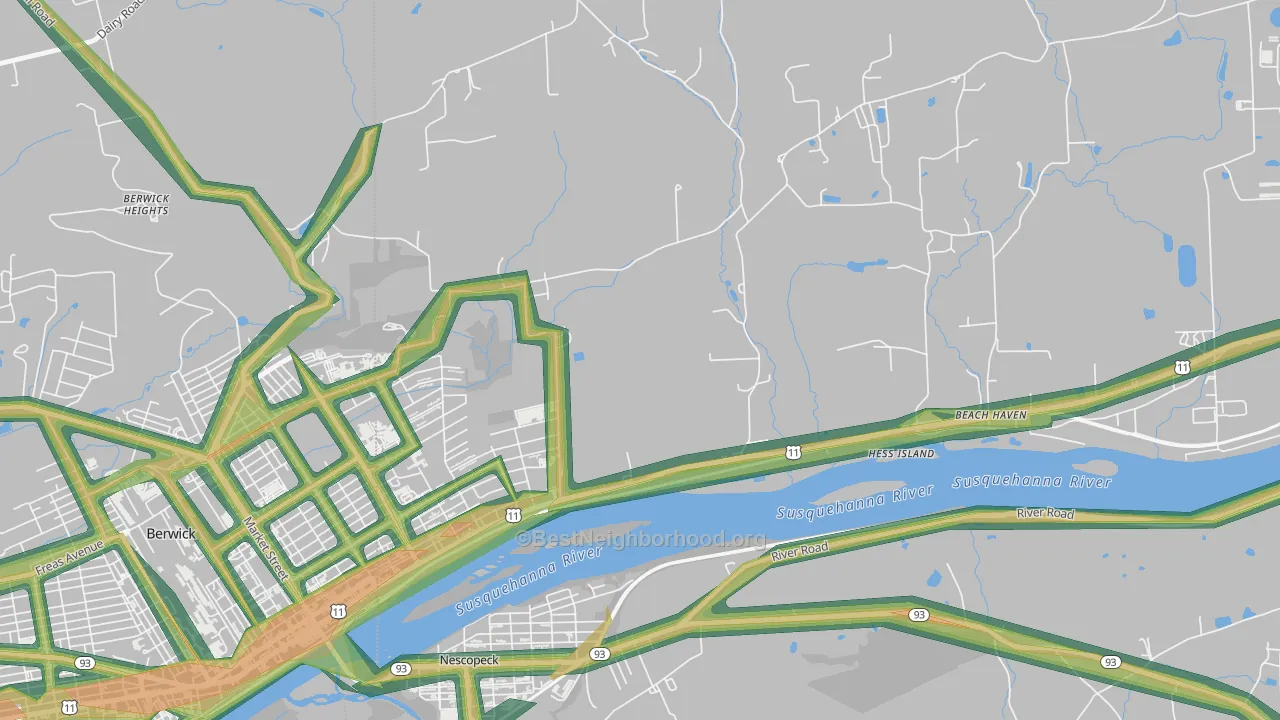 East Berwick, PA Map of Noise Levels in East Berwick
