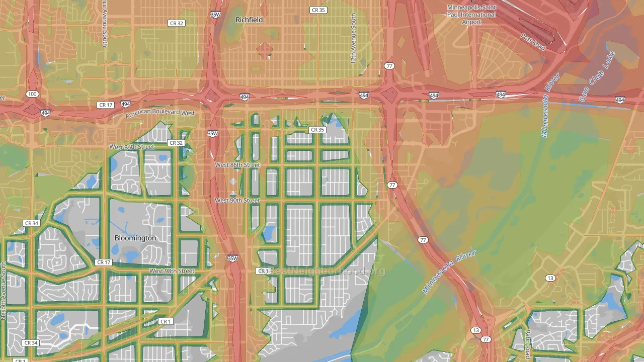East Bloomington, Bloomington, MN Map of Noise Levels in East Bloomington