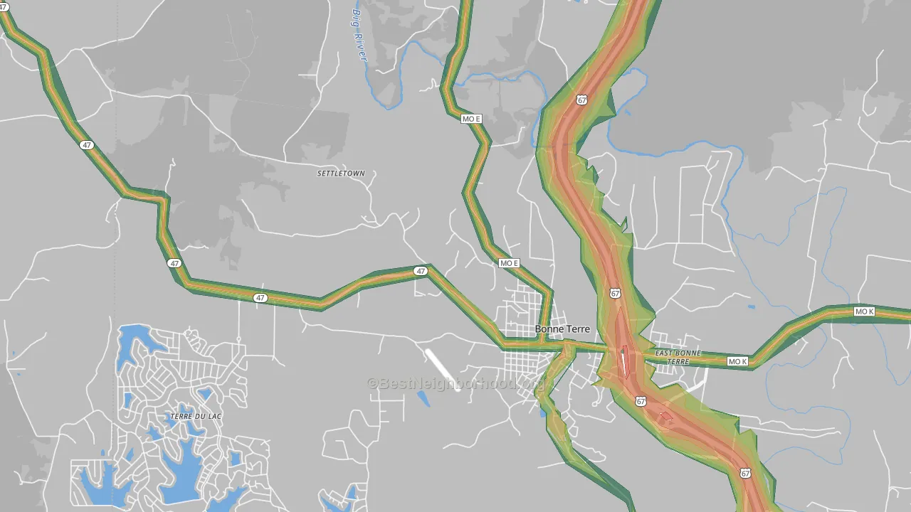 East Bonne Terre, MO Map of Noise Levels in East Bonne Terre