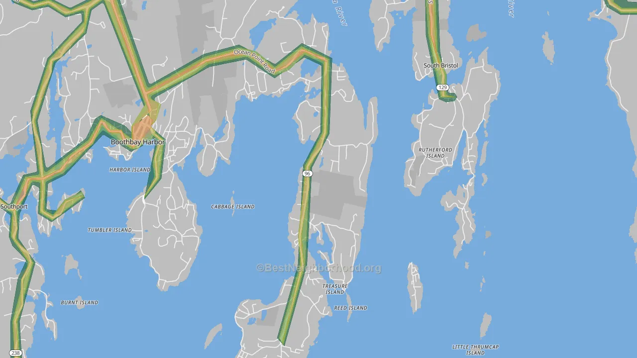 East Boothbay, ME Map of Noise Levels in East Boothbay
