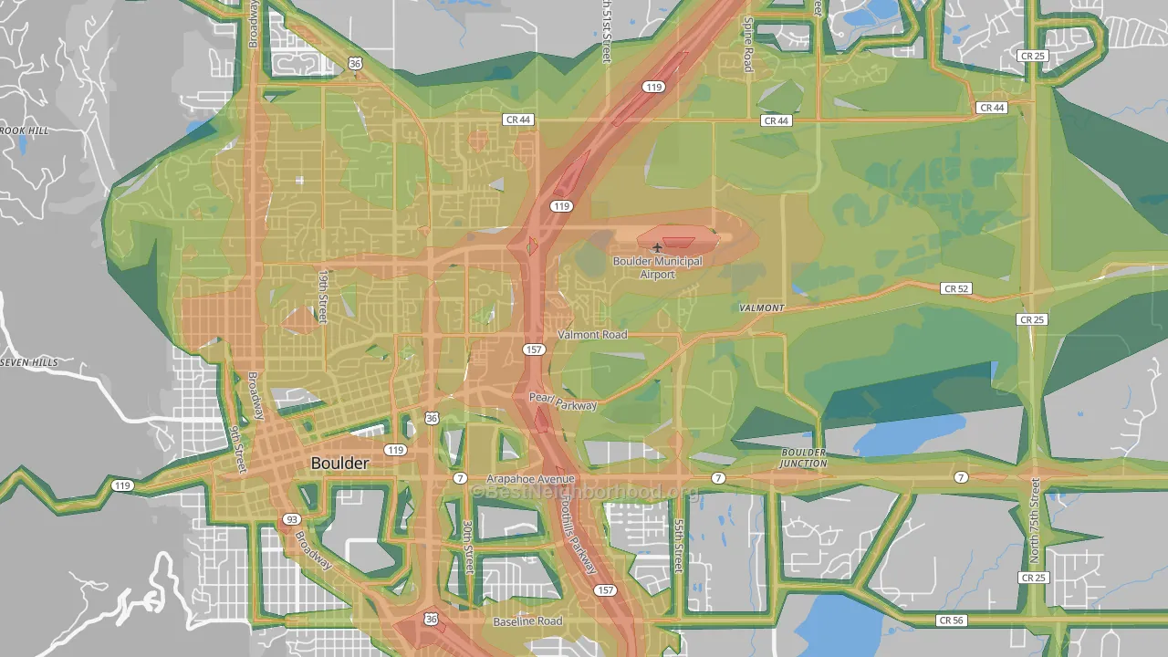 East Boulder, Boulder, CO Map of Noise Levels in East Boulder