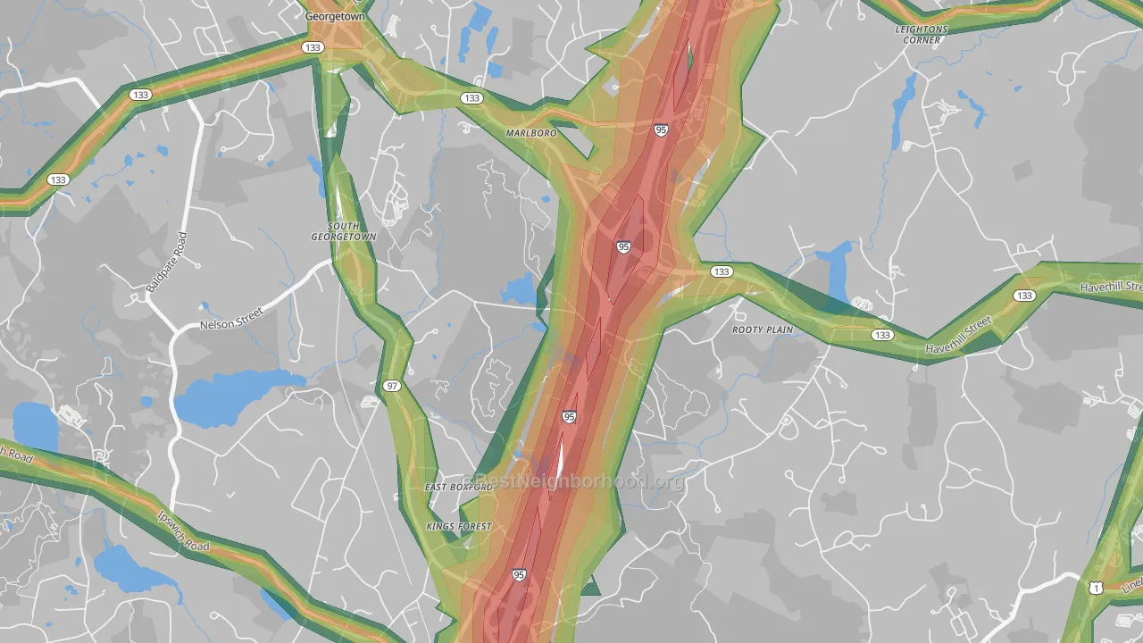 East Boxford, MA Map of Noise Levels in East Boxford