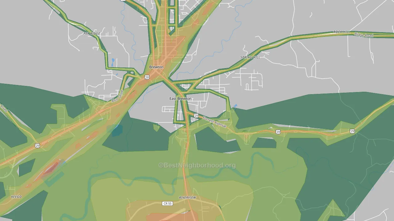 East Brewton, AL Map of Noise Levels in East Brewton