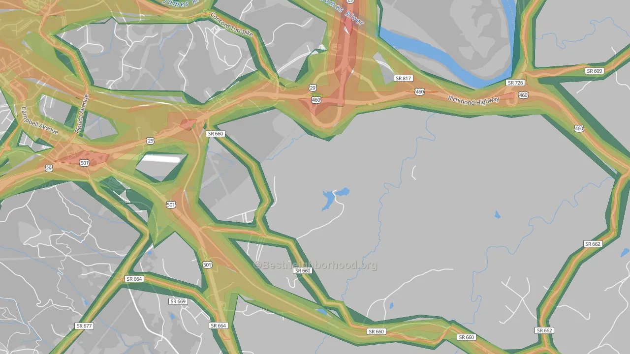 East Brook, VA Map of Noise Levels in East Brook