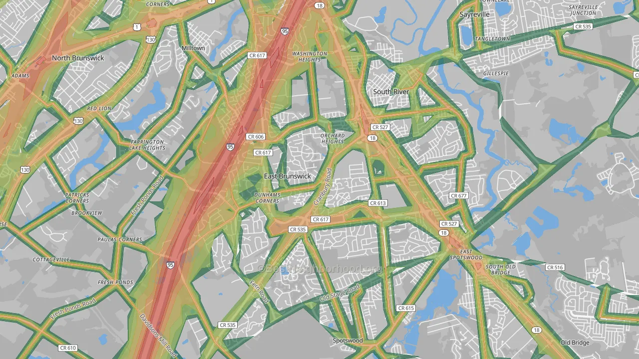East Brunswick, NJ Map of Noise Levels in East Brunswick