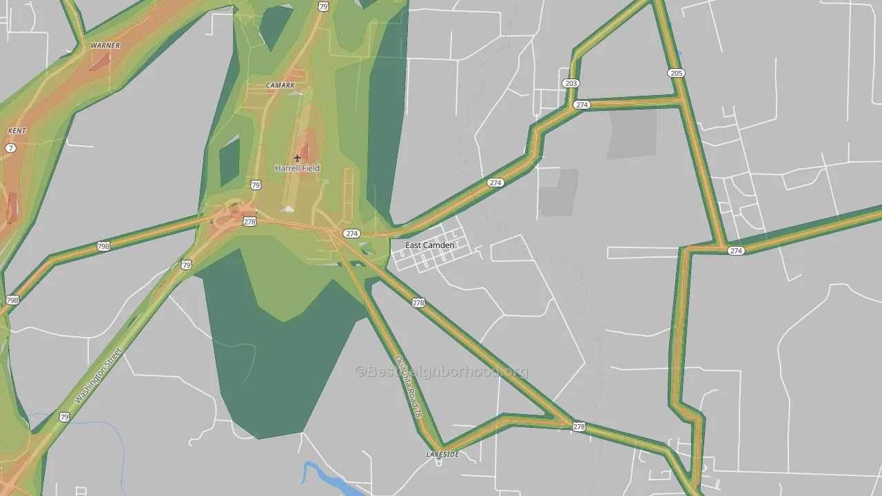East Camden, AR Map of Noise Levels in East Camden