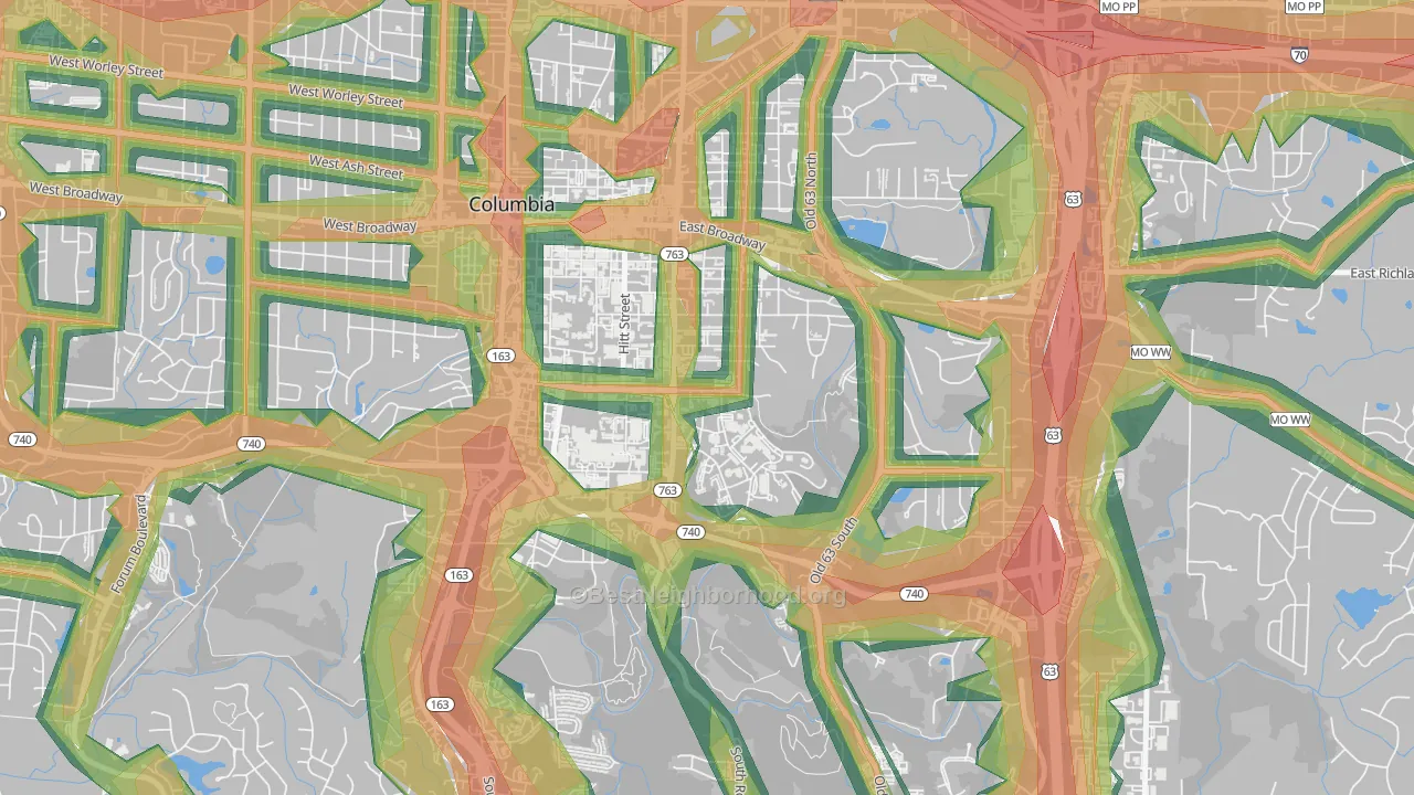East Campus, Columbia, MO Map of Noise Levels in East Campus