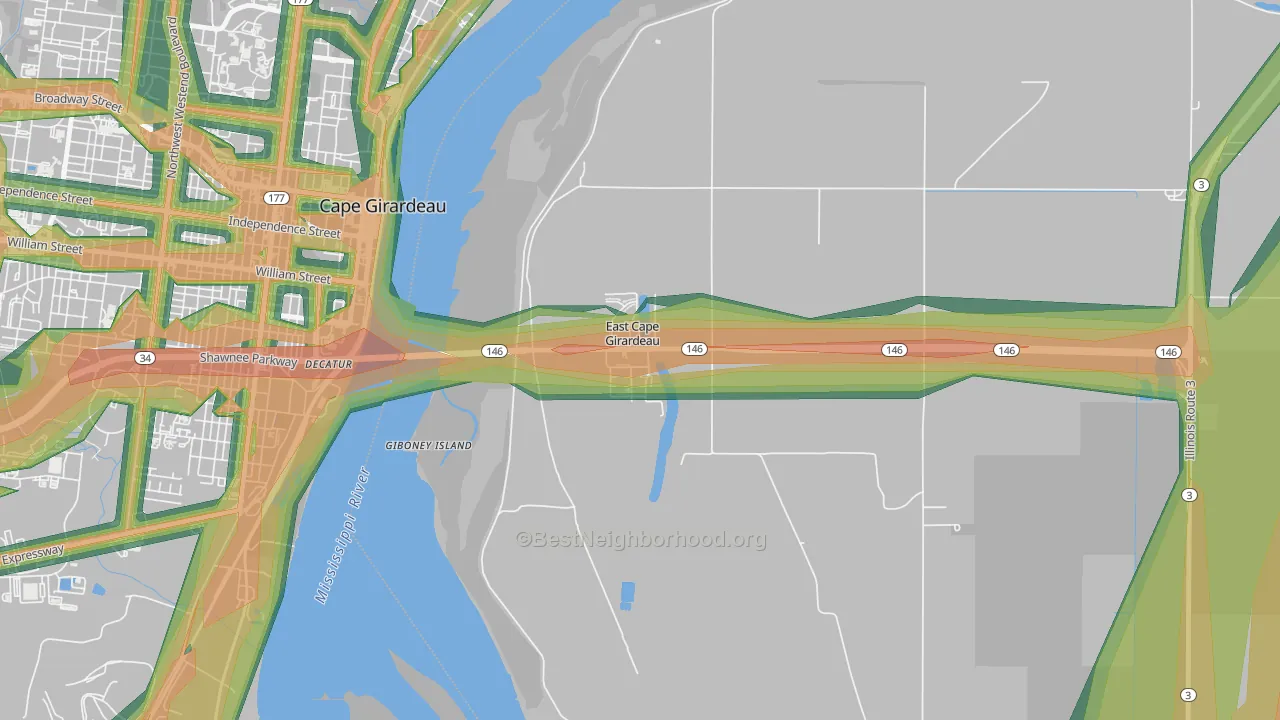 East Cape Girardeau, IL Map of Noise Levels in East Cape Girardeau