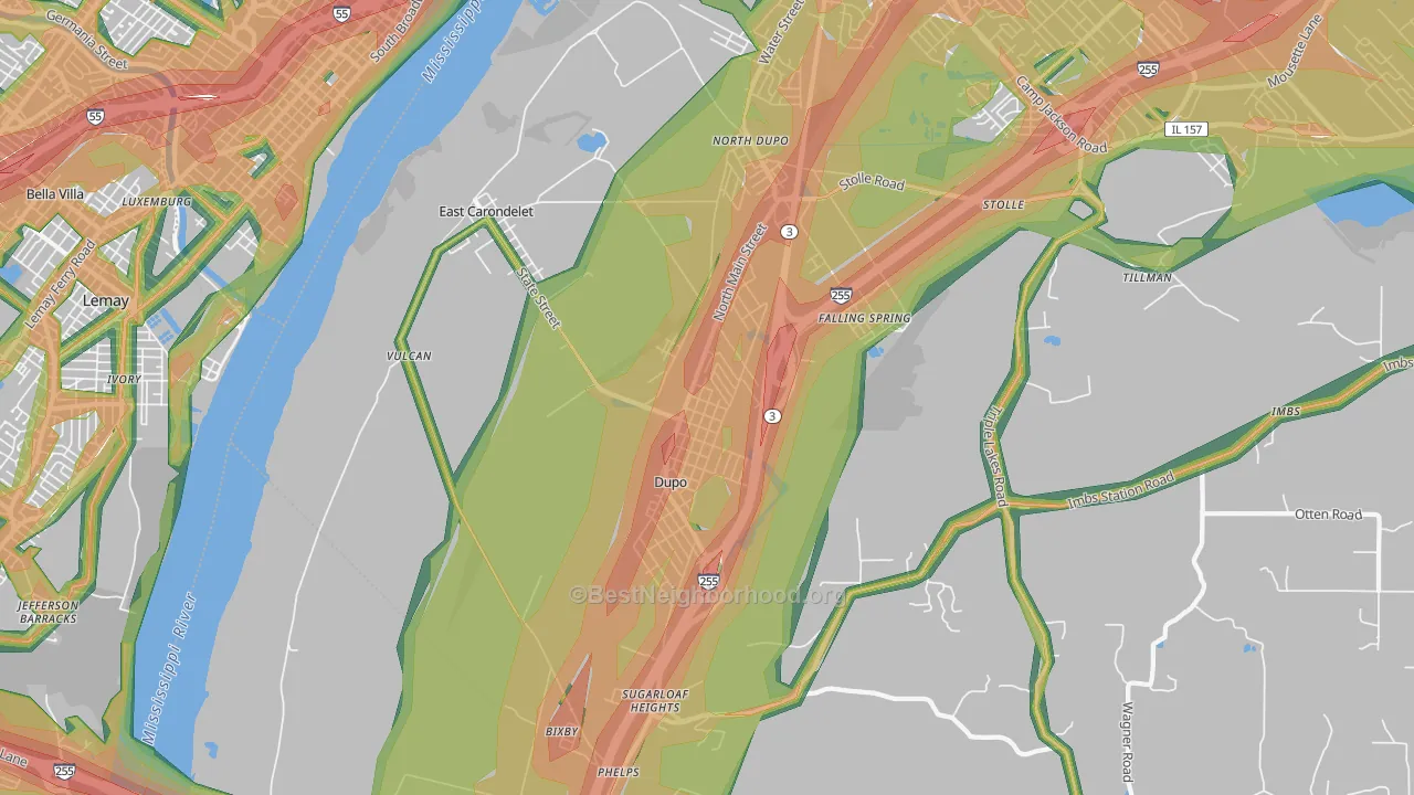 East Carondelet, IL Map of Noise Levels in East Carondelet