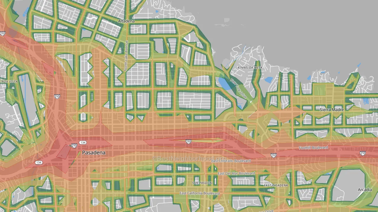 East Central, Pasadena, CA Map of Noise Levels in East Central
