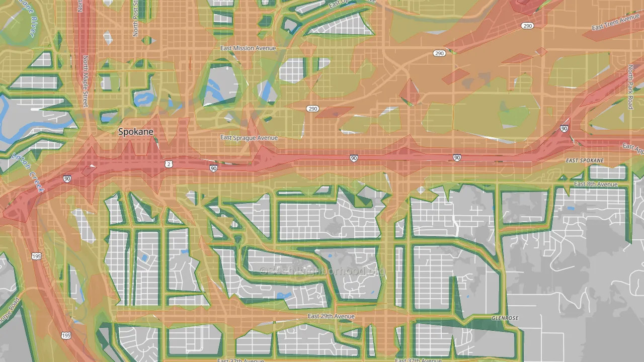 East Central, Spokane, WA Map of Noise Levels in East Central