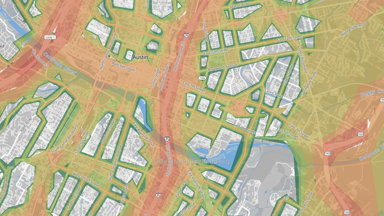 East Cesar Chavez, Austin, TX Map of Noise Levels in East Cesar Chavez