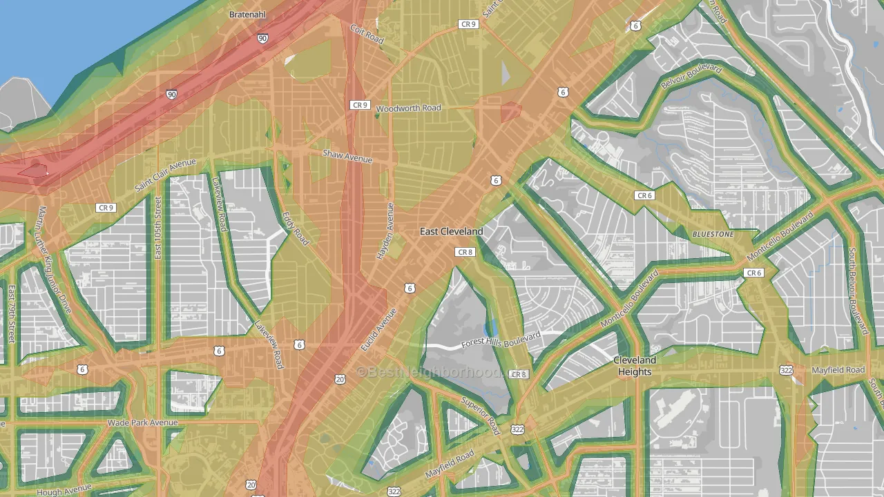 East Cleveland, OH Map of Noise Levels in East Cleveland