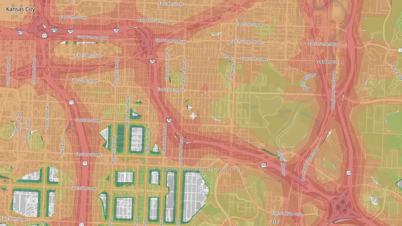 East Community Team South, Kansas City, MO Map of Noise Levels in East Community Team South