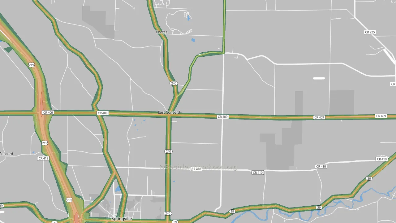 East Concord, NY Map of Noise Levels in East Concord