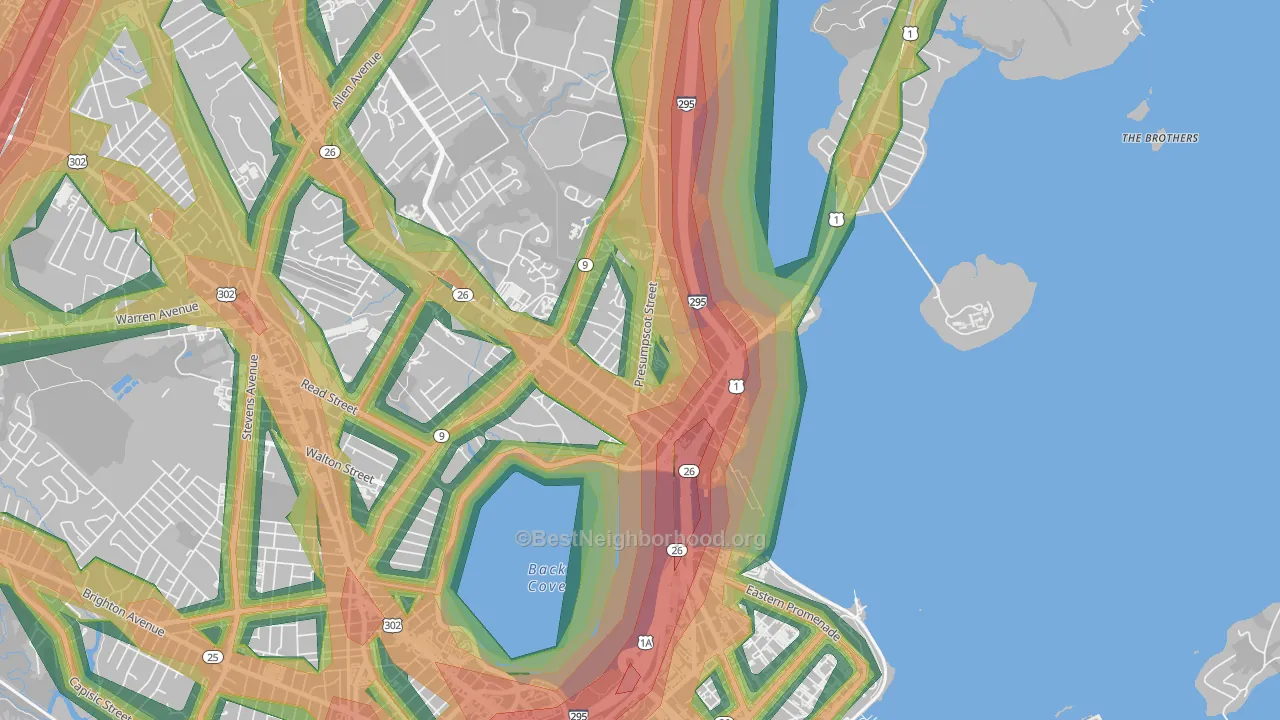 East Deering, Portland, ME Map of Noise Levels in East Deering