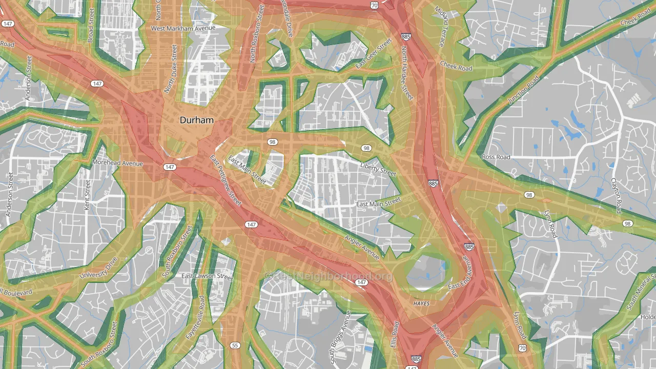 East Durham, Durham, NC Map of Noise Levels in East Durham