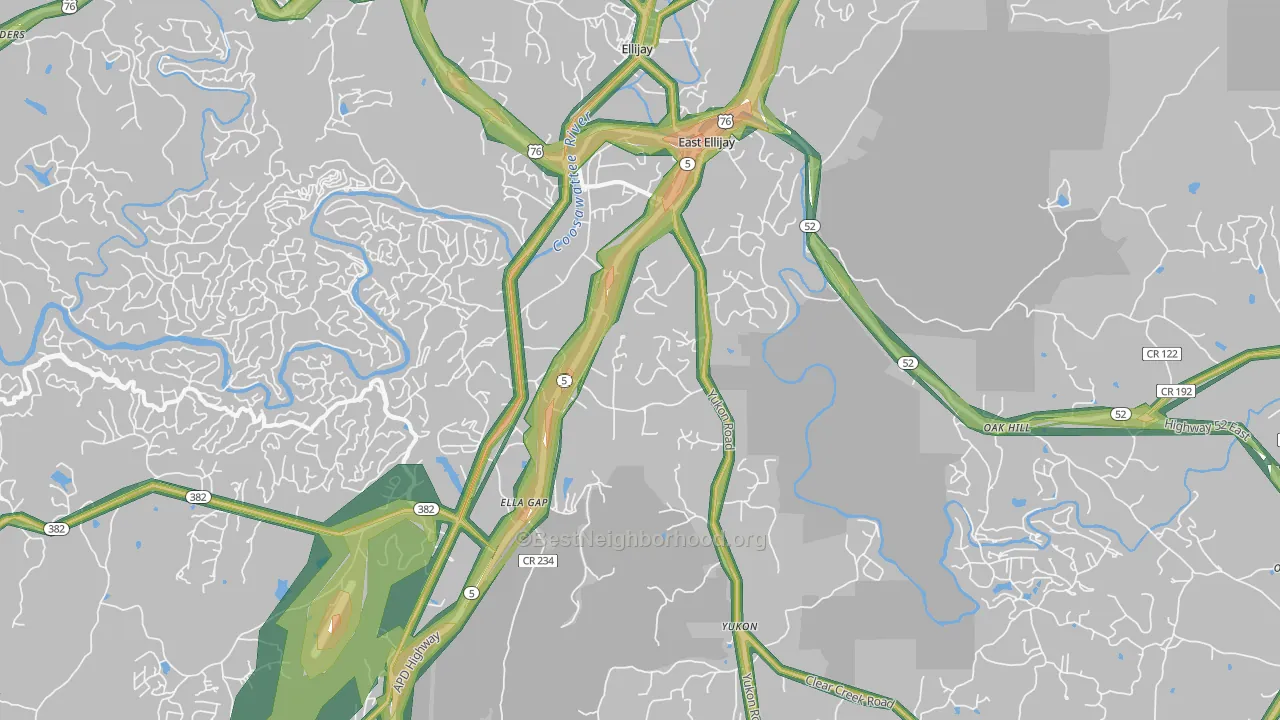 East Ellijay, GA Map of Noise Levels in East Ellijay