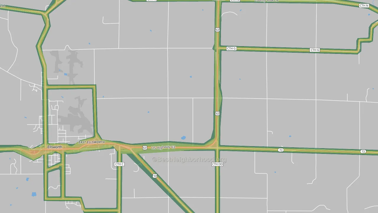 East Ellsworth, WI Map of Noise Levels in East Ellsworth