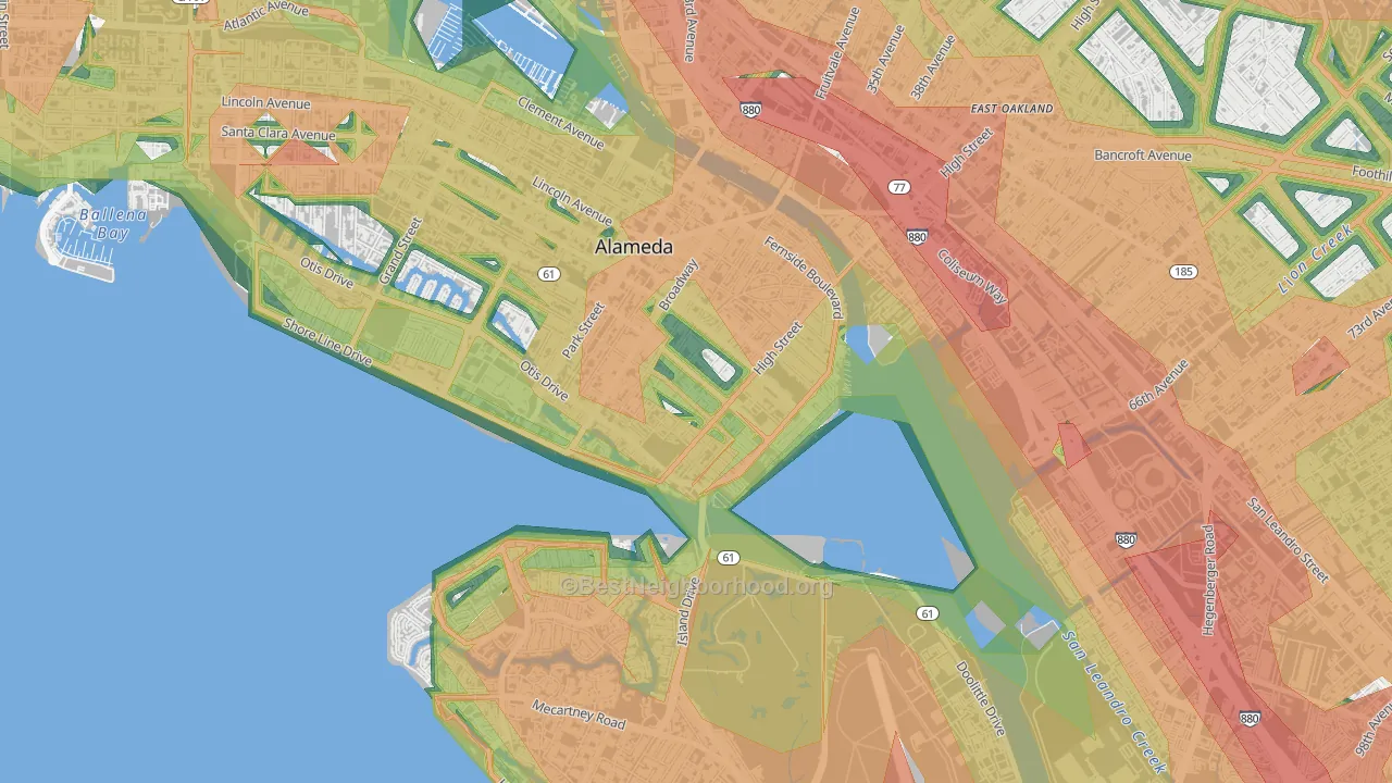 East End, Alameda, CA Map of Noise Levels in East End