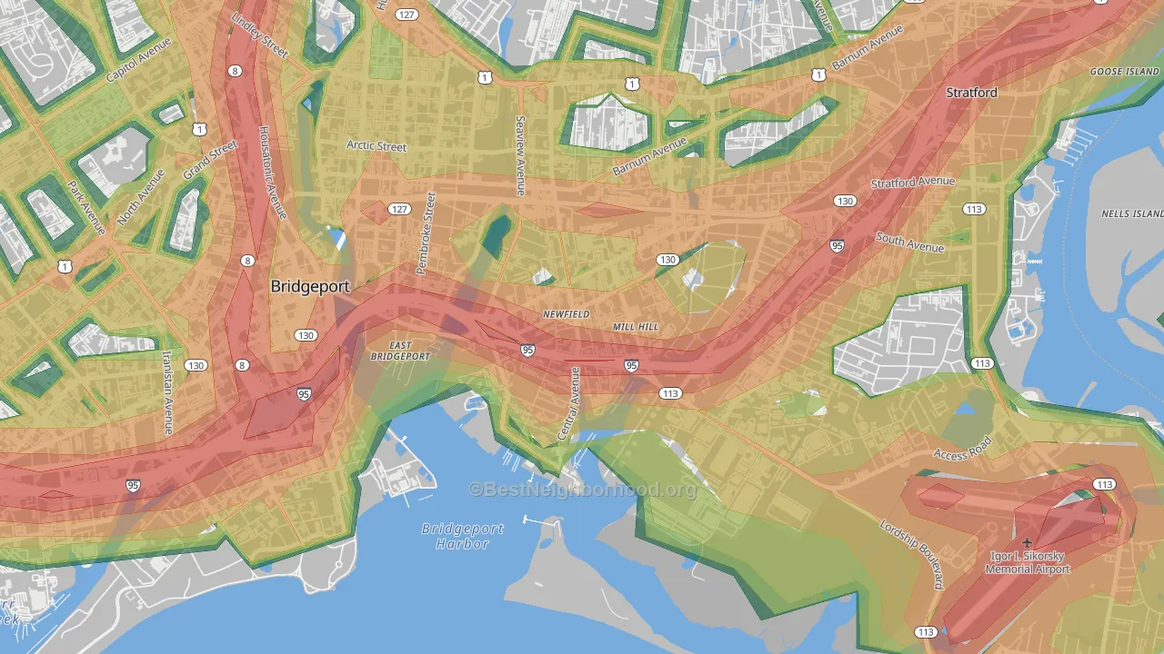 East End, Bridgeport, CT Map of Noise Levels in East End