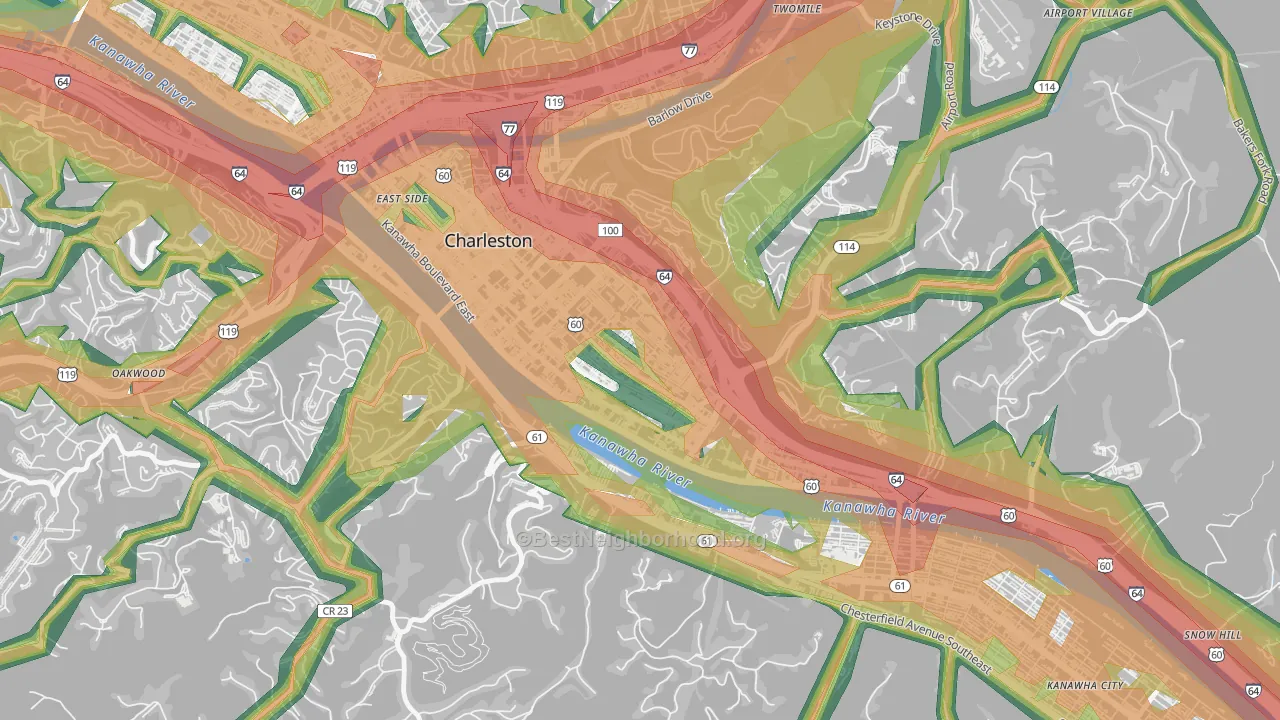 East End, Charleston, WV Map of Noise Levels in East End