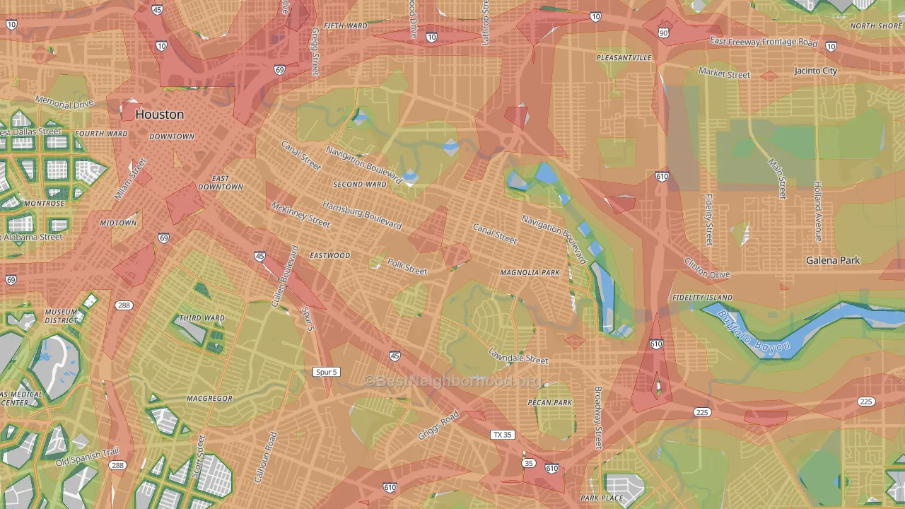 East End, Houston, TX Map of Noise Levels in East End