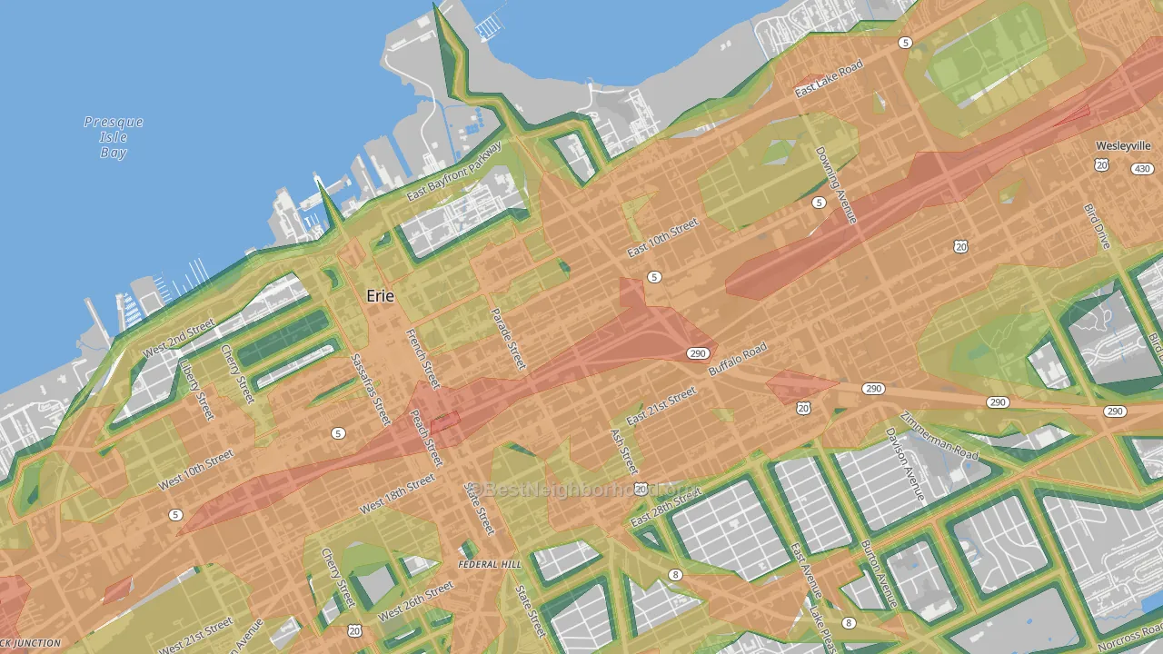 East Erie, Erie, PA Map of Noise Levels in East Erie