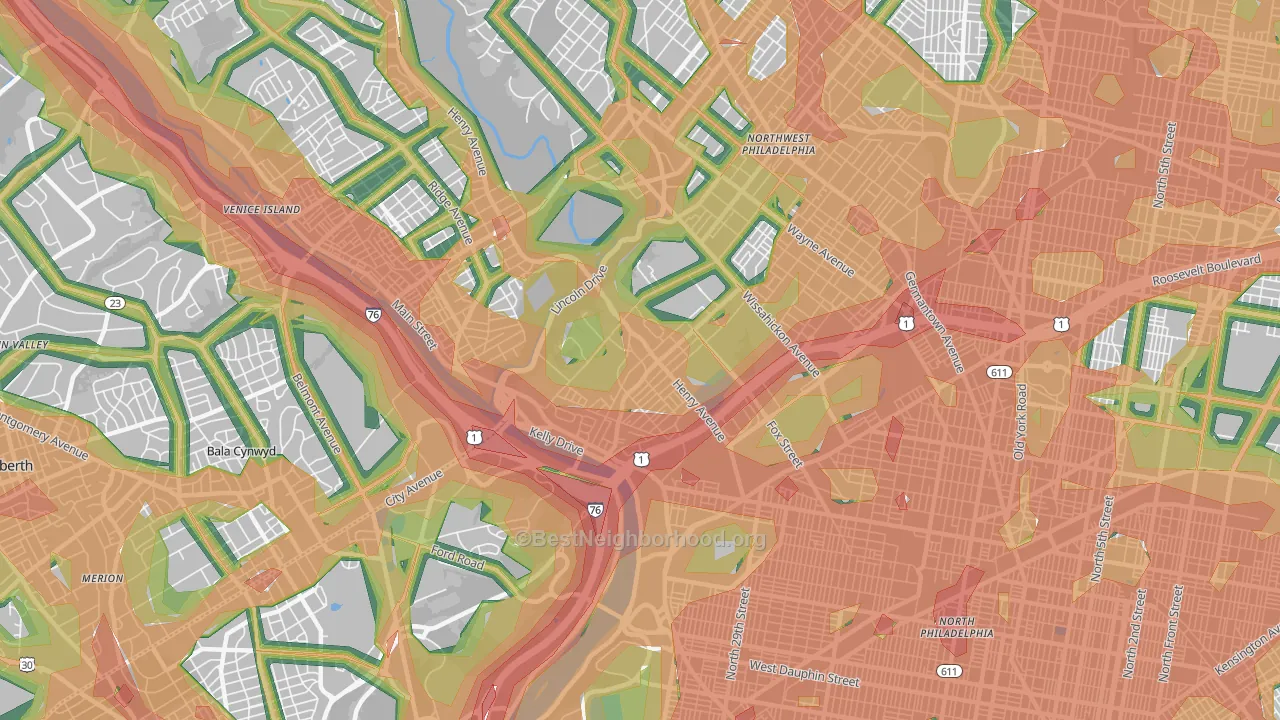 East Falls, Philadelphia, PA Map of Noise Levels in East Falls