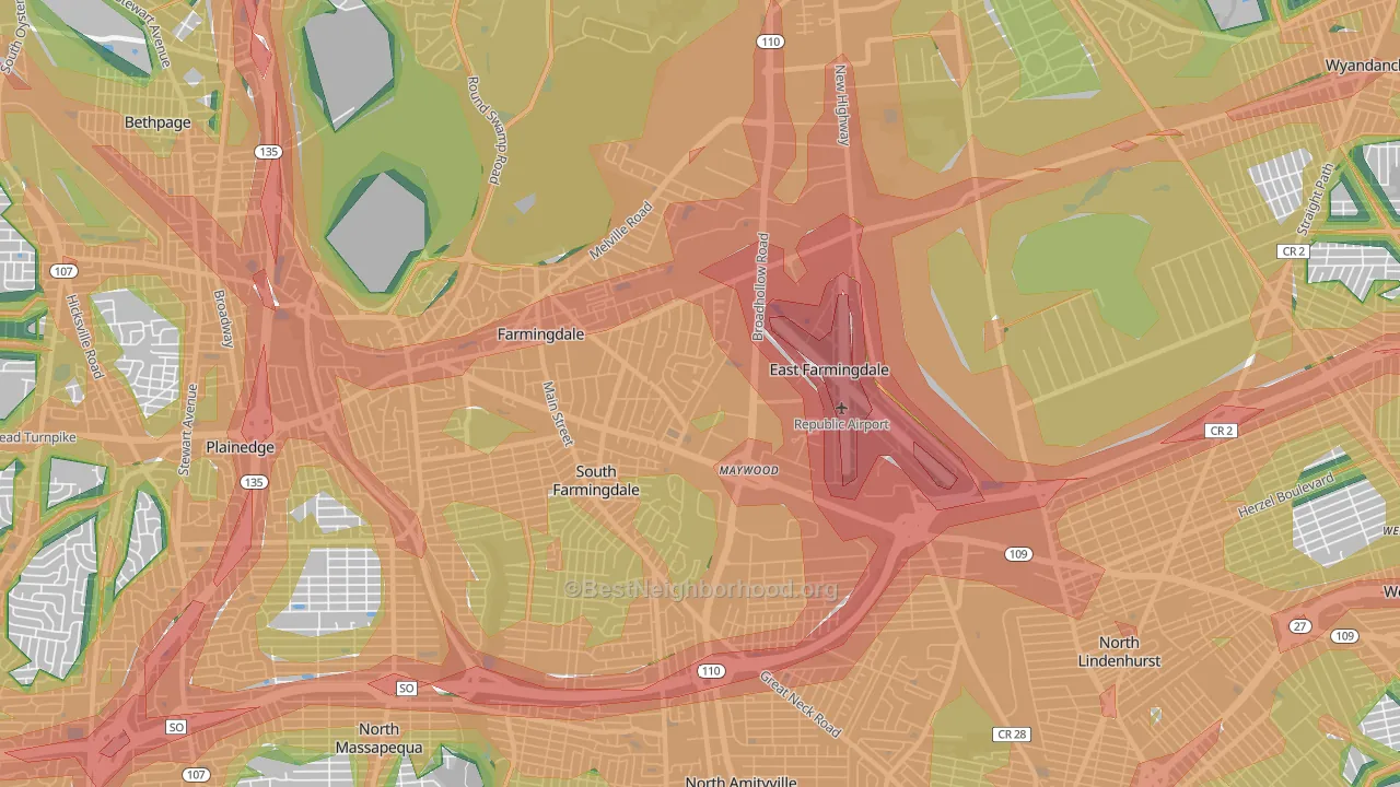 East Farmingdale, NY Map of Noise Levels in East Farmingdale