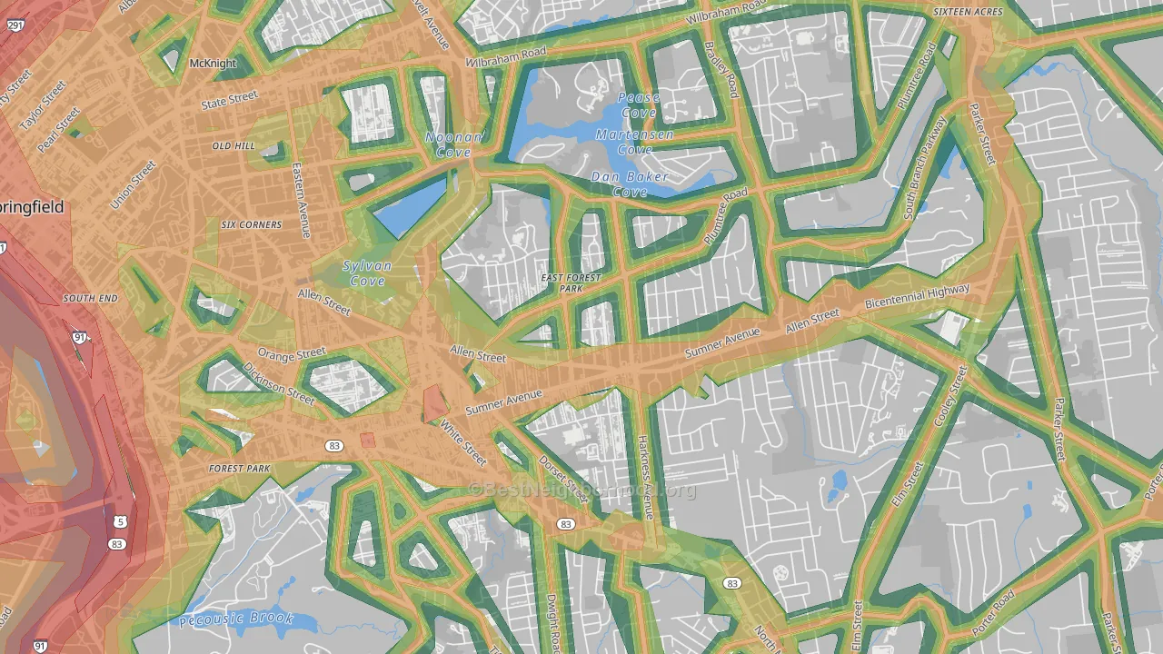 East Forest Park, Springfield, MA Map of Noise Levels in East Forest Park