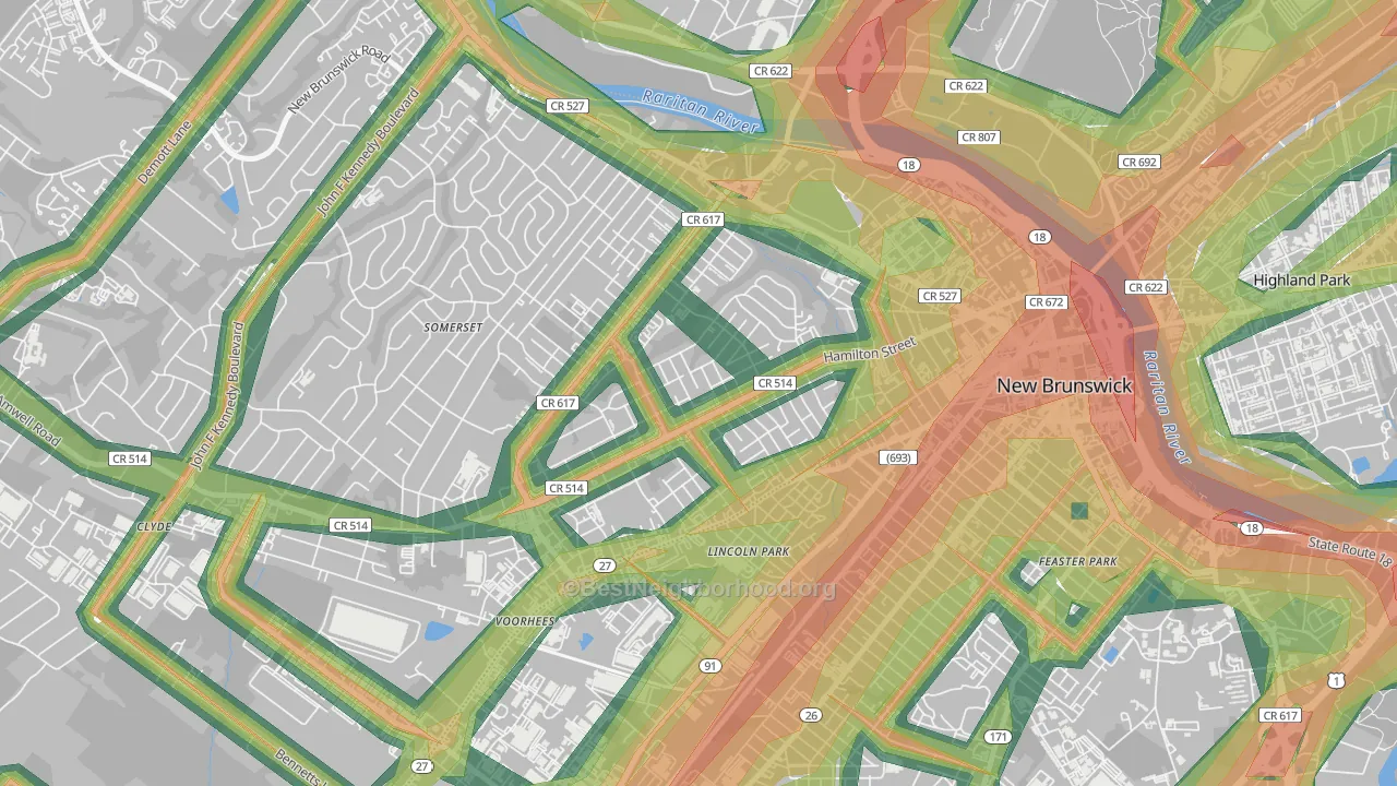 East Franklin, NJ Map of Noise Levels in East Franklin