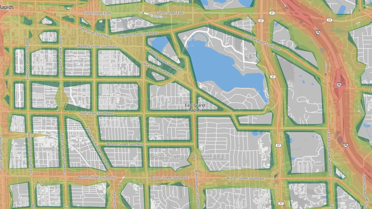East Grand Rapids, MI Map of Noise Levels in East Grand Rapids