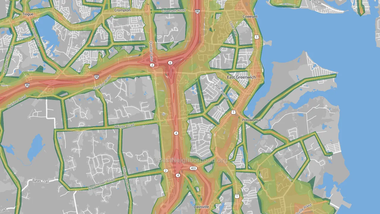 East Greenwich, RI Map of Noise Levels in East Greenwich
